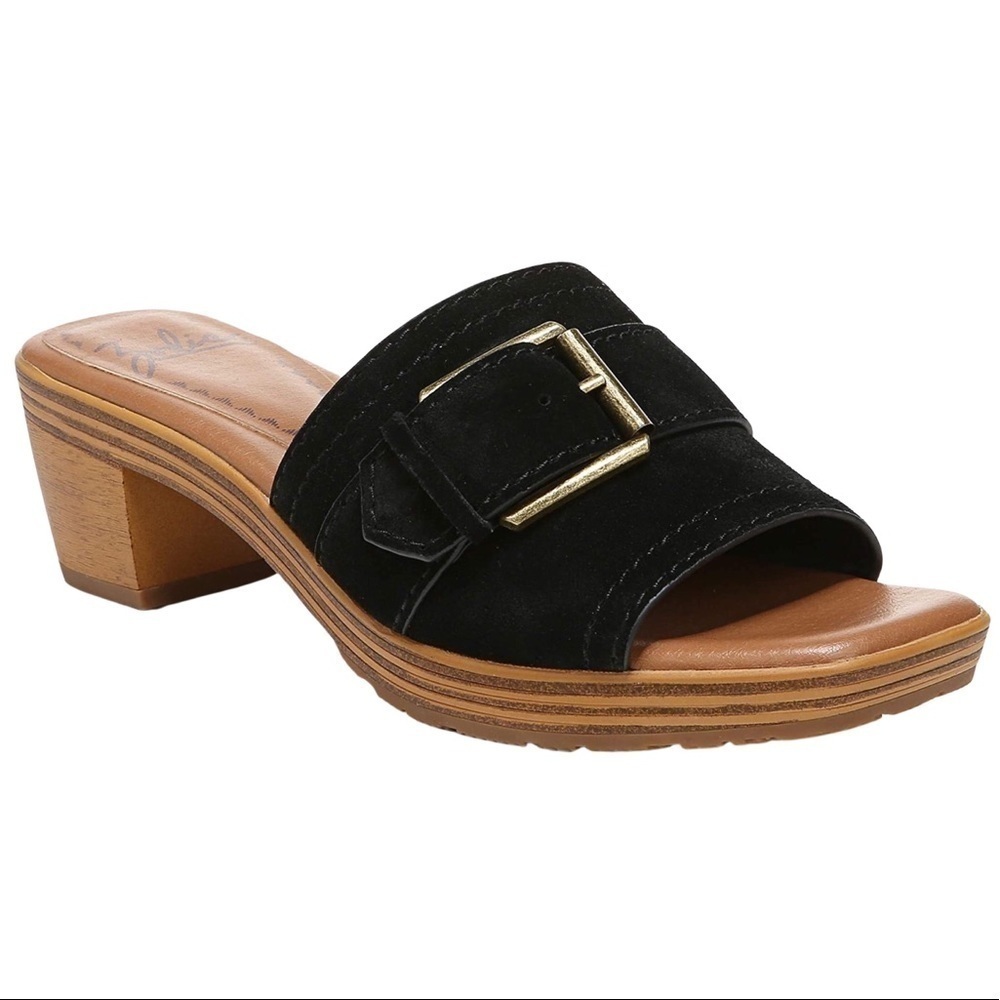 New! Zodiac Sienna Suede Leather Block Heel Buckle Clog Sandals
